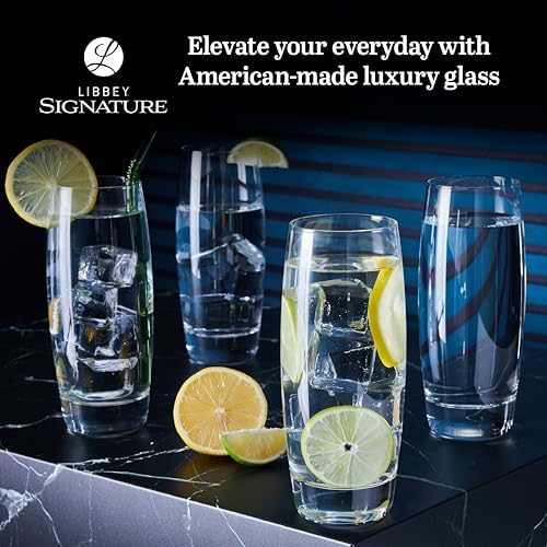 Libbey Signature Kentfield Glass Tumbler Set of 8, Elegant Heavy Base Glass Tumblers with Wide Rim, Tapered 16 oz Drinkware Set for Water and Drinks - Thumbnail 5