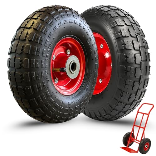 TECHZOCO Ruedas de carretilla inflable, Rueda Carros de Almacén, Rueda neumática, Llanta de Acero, Diámetro 250 mm, Ancho de banda 70 mm, Diámetro buje 20 mm, Soporta hasta 140 Kg, 2 Unidades