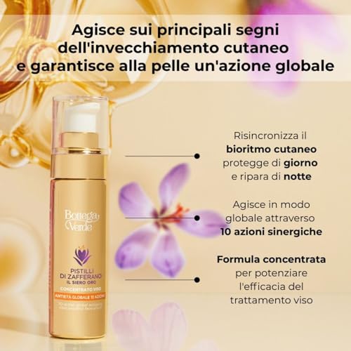 Bottega Verde - Pistilli Di Zafferano, Il Siero Oro, Concentrato Viso Antietà Globale 10 Azioni, 30Ml, Con Ceramidi Ed Iperfermentato Di Zafferano, Trattamento Antirughe, Idratante E Illuminante - 2