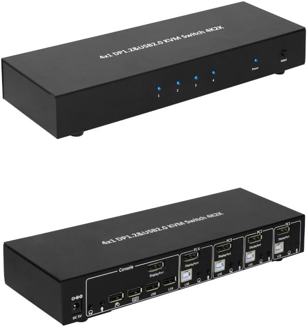 XtremPro 4x1 DP Display Port 1.2 & USB 2.0 KVM Switch Metal Housing w/USB Keyboard, Mouse, Audio & Microphone Port w/Power Adapter - Black (61020)
