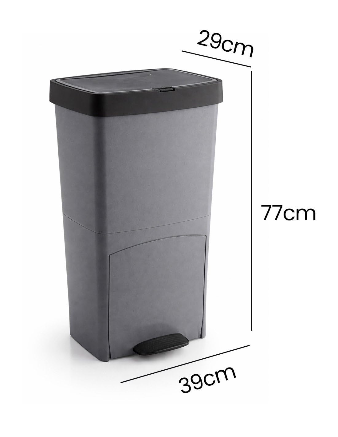 Jardin202 - Cubo de Basura para Reciclaje Triple 70L | 3 Compartimentos con Pedal y Tapa Hermetica | Vertical y Ergonómico | Duradero | 70 litros (Gris)