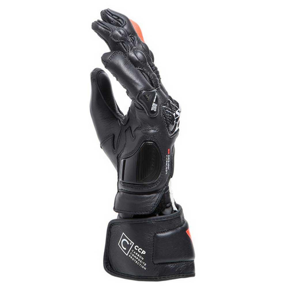 Dainese - Carbon 4 Long Lady Gloves, Guantes Moto Largos, Deportivos, en Piel, con Protecciones de Carbono en los Nudillos, Mujer, Negro/Blanco/Rojo Fluo, XL