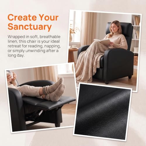Image of Manual Massage Recliner Chair, Oversized Lazy Boy Reclining Couch Chair with Lumbar Heat & Adjustable Backrest, Single Recliner Sofa for Home Theater Seating, Living Room, Bedroom, Black