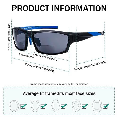 Image of Eyekepper 5-Pack TR90 Sports Bifocal Sunglasses Baseball Running Fishing Driving Golf Softball Hiking Sunshine Readers +1.00