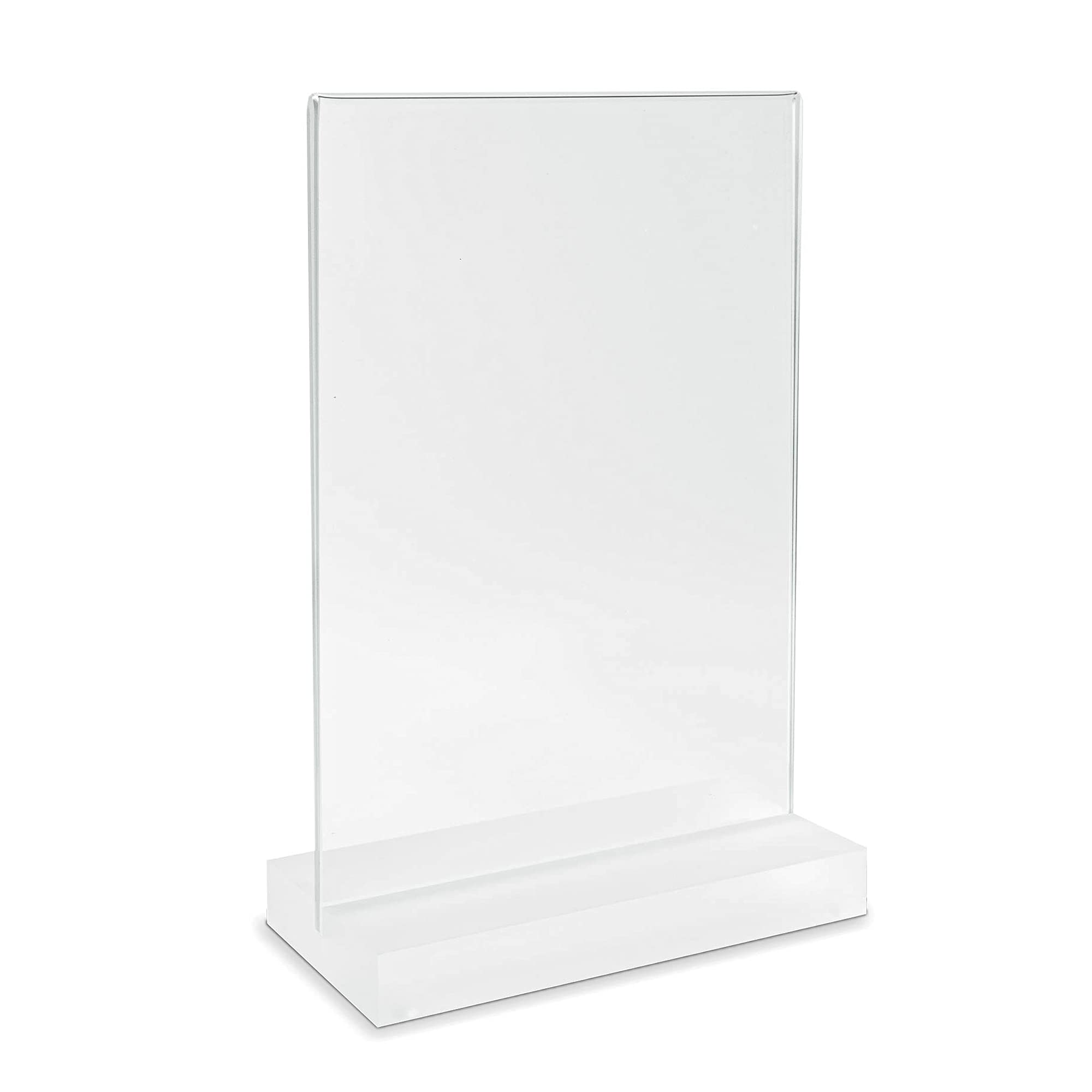 VITAdisplays 5 Stück DIN A5 Werbeaufsteller mit massiver, satinierter PLEXIGLAS Basis, T-Ständer, T-Aufsteller als Tischaufsteller