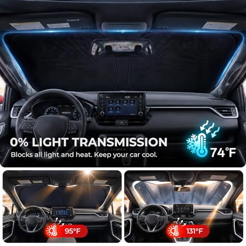 [2026 Upgraded] DooGooCoo Windshield Sun Shade for Honda Pilot 2016-2025 2026 [Cooling Ice-Crystal, 100% Sun Block ] Sun Shade for Car Windshield for Honda Pilot Sunshade, Custom Fit for Pilot. by DooGooCoo - Image 5