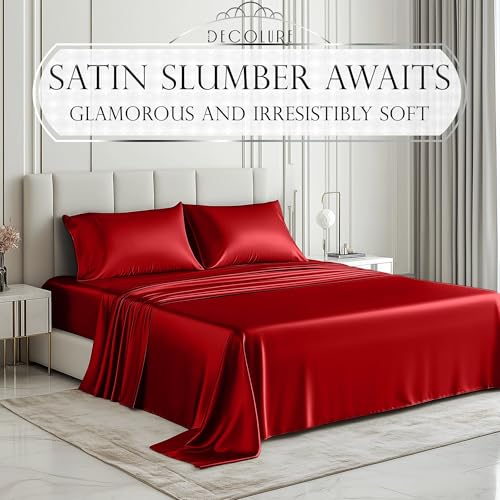 Image of DECOLURE Satin Sheets Twin Size | Softer Than Silk | Luxury 3 Pc Bed Set