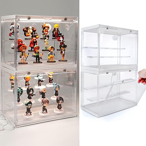 Welloux Display Case for Mini Action Figures with Lighting System for Collectible Pop Figures and Toys, 11.8 in x 9.1 in x 6.7 in Dustproof Showcase