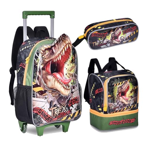 Kit Mochila Dino T Rex Dinossauro Infantil Lancheira Estojo