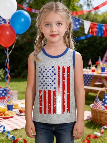 Image of 4th of July Tank for Boy Girl American Flag Shirts Kids Patriotic Outfit Independence Day Sleeveless Tops 2-7T