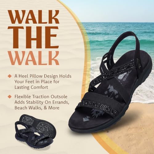 Skechers Women's REGGAE SLIM - SUMMER SPARKLE, Hands Free Slip-Ins Jeweled Stretch Knit Sandal, Black/Black, 8M - image 4