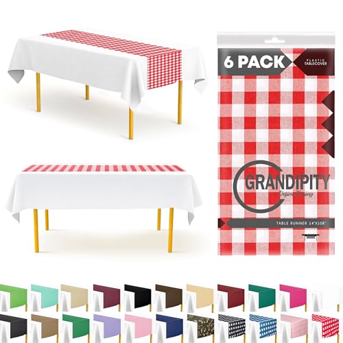 Red Gingham 6 Pack Checkered Premium Disposable Plastic Table Runner 14 x 108 Inch. Table Runner for Dinner Parties & Events by Grandipity