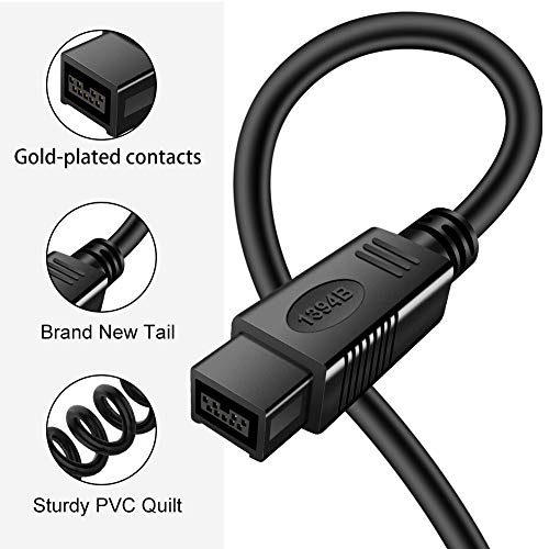 Yeung Qee FireWire cabo 800 a 400 de 1,8 m, IEEE 1394B 9 pinos macho para cabo macho de 4 pinos para