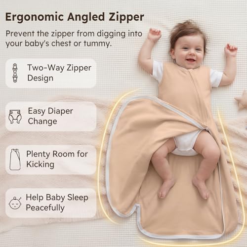 Image of Baby Sleep Sack 0-6 Months 0.5 Tog Baby Wearable Blanket 100% Cotton Sleeping Sack with 2-Way Zipper for Newborn Infant White Brown Flowers