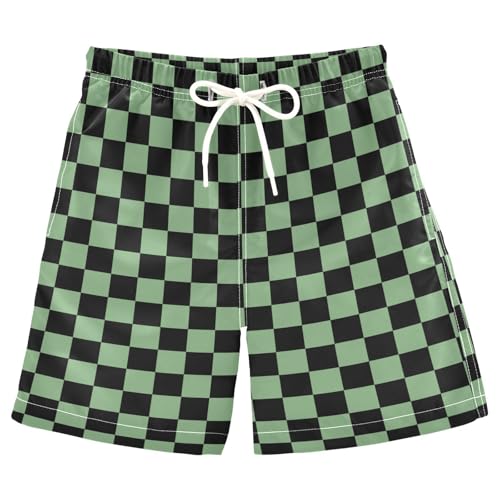 Black Green Checkered Boys Swim Trunks Kids Toddler Beach Board Shorts Teen Quick Dry Bathing Suit Swimsuit