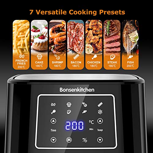 Heißluftfritteuse Edelstahl 5,5L XXL, Heißluft Fritteuse Luftfritteuse mit 7 Programmen, Air Fryer mit Digitalem LED… – Bild 3