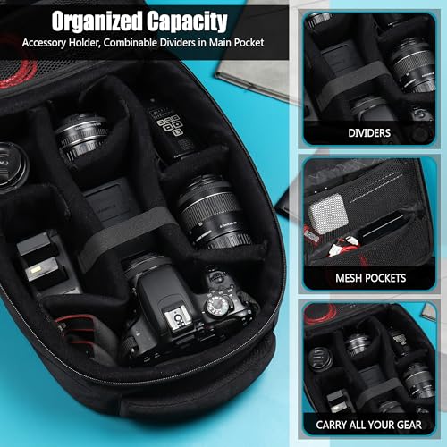 Image of GadgetBite Camera Bag Hardshell Water Resistant Professional Camera Backpack with Rain Cover Customizable Shockproof Lens Pockets for DSLR Lenses Go Pro Canon Nikon Sony Cameras Accessories