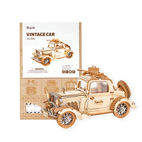 Rolife 3D Wooden Puzzle Craft Model Kits, Best Toys Gifts for Teens and Adults (Vintage Car)