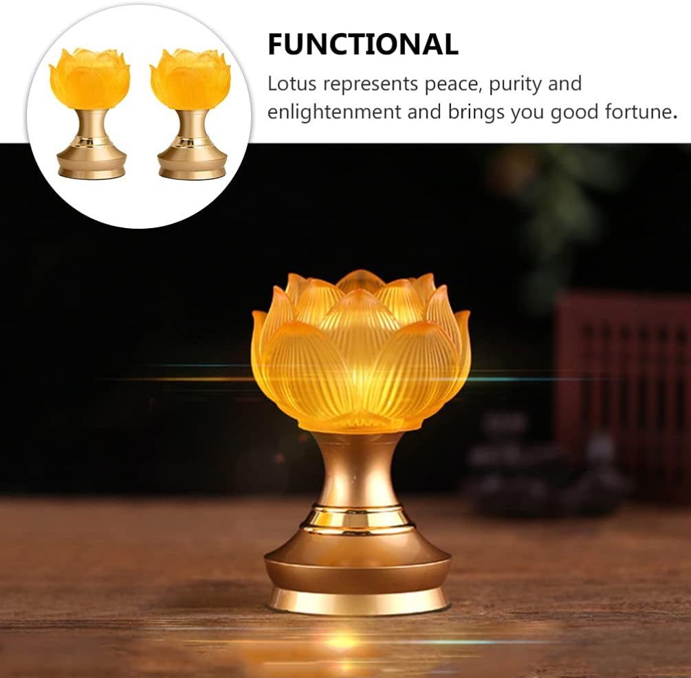 OSALADI LED Lotus Buddhist Light Buddha Lotus Lamp 2 in 1 Battery- Operated Buddhist Worship Prayer Faith Modern Simple Style Lamp 2pcs