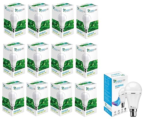 Image of SYSKA Ssk-Srl-9W-Base B22D 9-Watt Unbreakable Led Bulb (Pack Of 12, Cool Day Light) 9W B22 6500K Cool Day Light Inverter Rechargeable Emergency Led Bulb Pack of 1
