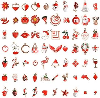 73Pcs Christmas Enamel Charms for Jewelry Making, EBANKU Red Color Assorted Gold Charms for Christmas DIY Necklace Bracelet Earrings Making Crafting Decoration