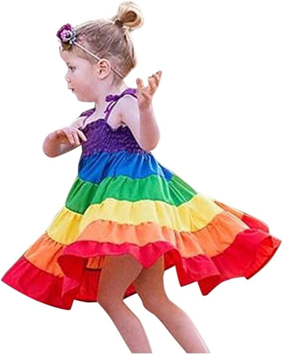 Amazon Co Jp Cousannory 子供服 女の子 ワンピース 虹柄 ベビー服 ドレス ガールズ レインボー チュニック 柔らかい キャミソール スカート キッズプリンセスドレス お姫様風 可愛い 子供ドレス 女児 ベビーワンピース 旅行 海遊び ダンス衣装 ファッション
