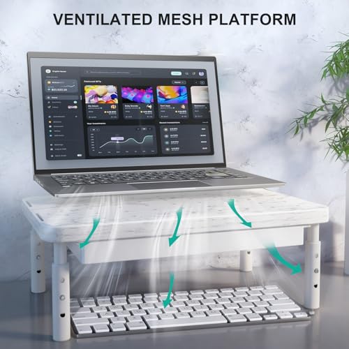 Image of WALI Computer Monitor Stand with Storage, Desk Monitor Riser 3 Height Adjustable, Laptop Riser with Airflow Vents, Desk Organizer for Computer, Laptop, Printer (PTT002-M), 1 Pack, Marble