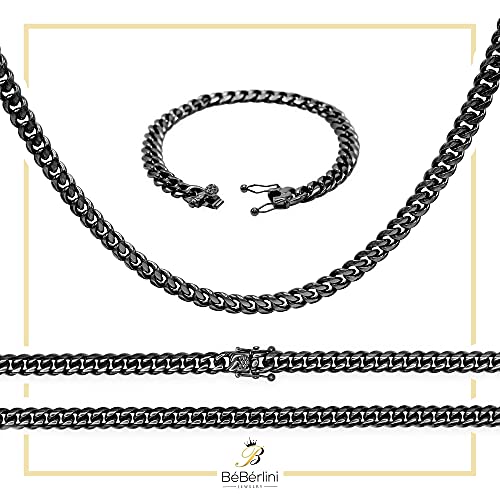 Beberlini Customizable Cuban Link Necklace 30" Bracelet 8.5" Set Black Curb Chain Stainless Steel Fashion Jewelry For Men 6 Mm #TOP6