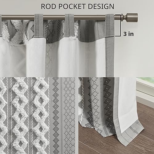 INK+IVY Imani 100% Cotton Single Panel Curtain Tufted Chenille Stripe Geometric Print Mid-Century Look Rod Pocket Top Drape for Living Room, Privacy Window Treatment for Bedroom, 50" x 84", Grey