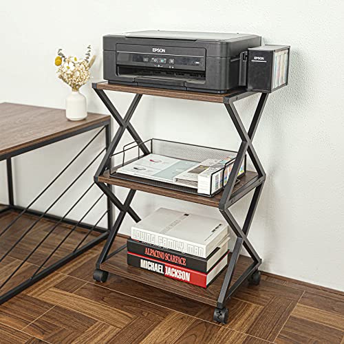 Noze 3 Tiers Mobile Printer Stand Rolling Printer Cart With Wheels Industrial Machine Storage Shelf Wood And Metal Desk Printer Table For Home Office, Dark Walnut… #TOP5