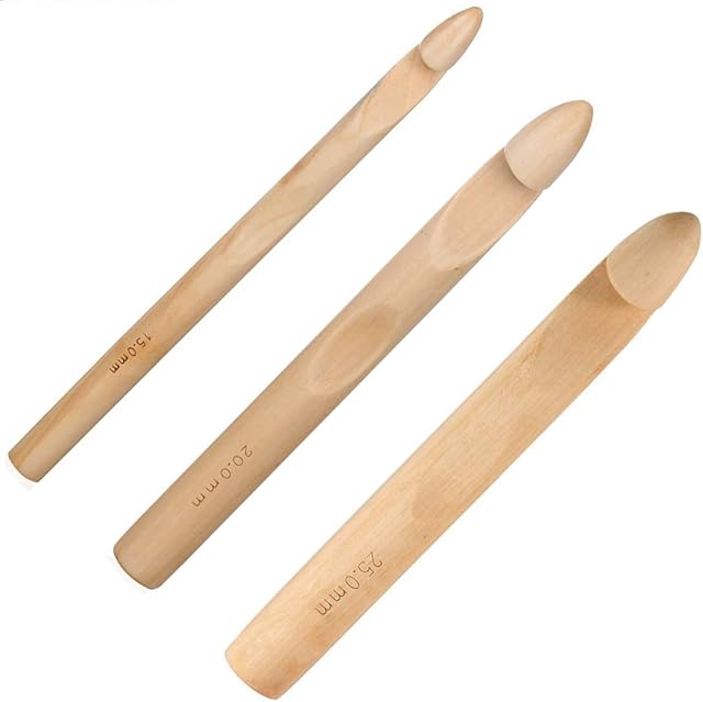 25/20/15mm Wooden Crochet Hooks, Wooden Handle Crochet Hook, Bamboo Crochet Needle for Yarn Knitting Crochet