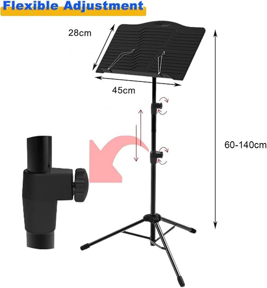 Foldable and Portable Music Stand, High and Low Lifting Music Stand, Lightweight Music Stand, Triangular Stable Bracket, Flip Panel, Guitar, Violin and Ukulele Stand