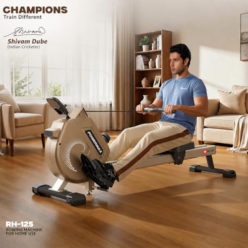 Image of PowerMax Fitness RH-125 Rowing Machine for Home Use, 16-Level Magnetic Adjustable Resistance | 4KG Flywheel | 79cm Slide Rail Length | LCD Display | Full Body Cardio Workout