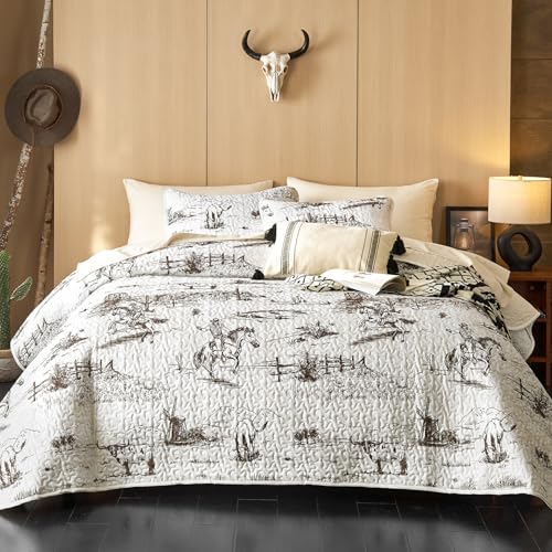Wake In Cloud - Western Quilt Set, Rustic Ranch Life with Cowboy Southwestern Vintage Country...