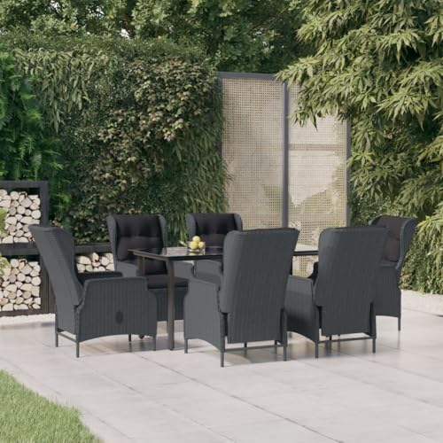 LoogCape Juego de muebles de jardín de 7 piezas, color gris oscuro de poliratán, sillas ajustables, mesa de 160 x 80 cm, resistente a la intemperie para terraza y balcón