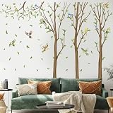 Family Tree Wall Sticker Green Leaf Birds Wall Art Decor Large Tree Branch Wall Decal Peel and Stick Woodland Animals Wall Sticker for Bedroom