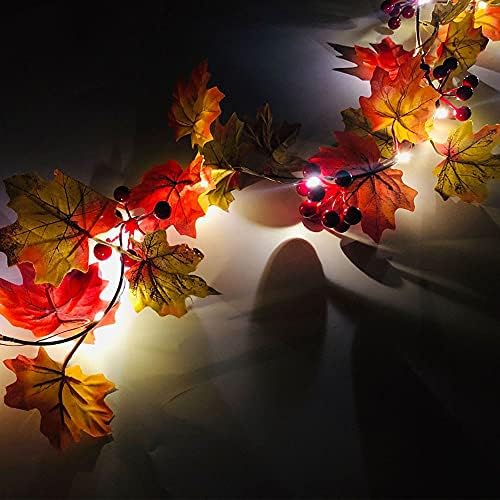 ARMINZANG 6.6ft 20LED DIY Halloween Maple Leaves LED String Lights Battery Operated Warm White String Lights for Autumn Thanksgiving Day Harvest Festival Outdoor Indoor Decoration (A)