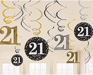 Amscan 9900566 - Gold Sparkling Celebration 21st Birthday Hanging Swirl Decorations - 12 Pack