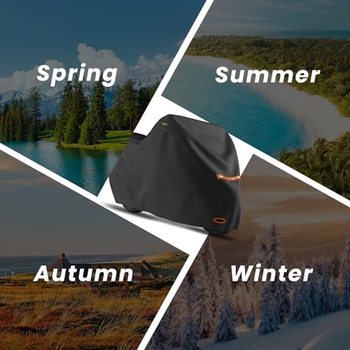 SUPCVR Motorcycle Cover Waterproof All Season Outdoor Protection with Lock-Holes Fit up to 104 inches Motorcycle Vehicle (104”Lx41 Wx50 H)