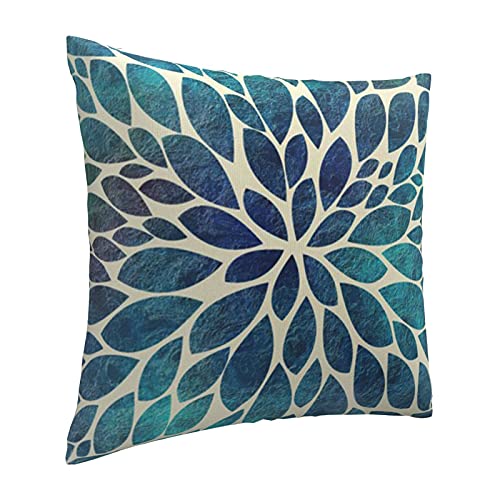 Spring Modern Teal Dahlia Floral Pillow Covers 18 X 18 Soft Polyester Decorative Throw Pillow Cover Cushion Case For Sofa Couch Living Room Indoor Outdoor Home Decor #TOP1