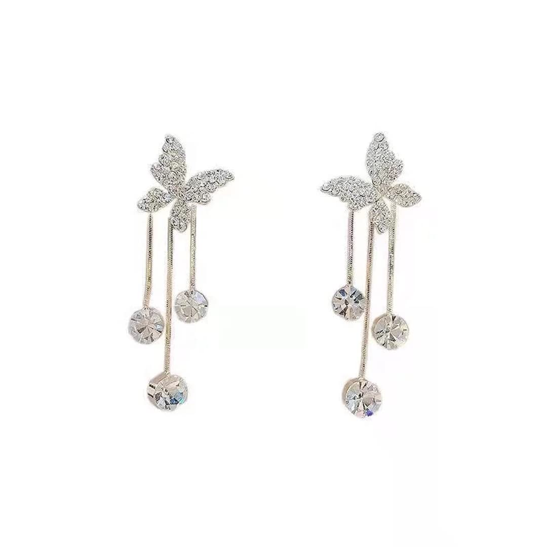 Vembley Korean French Studded Butterfly Tassel Earrings For Women And Girls 2 Pcs/Set (B0BFXFFGFJ) Amazon Price History, Amazon Price Tracker