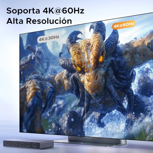 UGREEN KVM Switch HDMI usb C 4K 60Hz 2 Entradas 1 Salida 4 Puertos USB 3.0 3A 5Gbps Conmutador Compatible con MacBook PS5 Ordenador Host Steam Deck - imagen 5