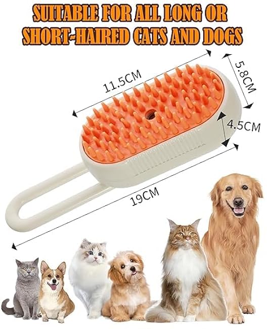Cat Steam Brush for Shedding - 3 in 1 Steam Cat Brushes for Grooming and Massage - Adjustable Pet Brush with Steam for Dogs, Removing Tangled and Loose Hair (Beige)-LF7wQFyw