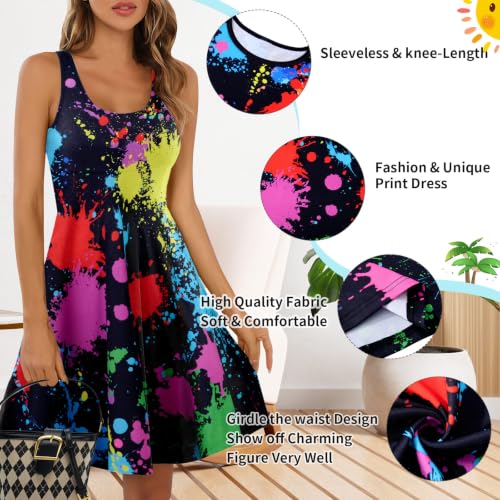 Image of uideazone Women Funny Print Sleeveless U Neck A Line Casual Midi Dress