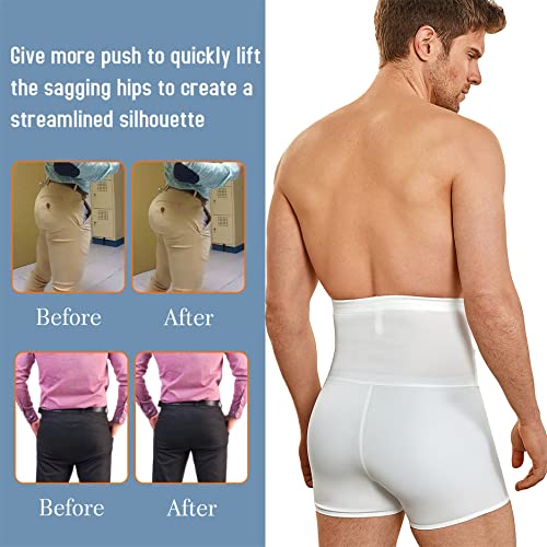 TAILONG Men Tummy Control Shorts High Waist Slimming Underwear Body Shaper Seamless Belly Girdle Boxer Briefs (White, X-Large)