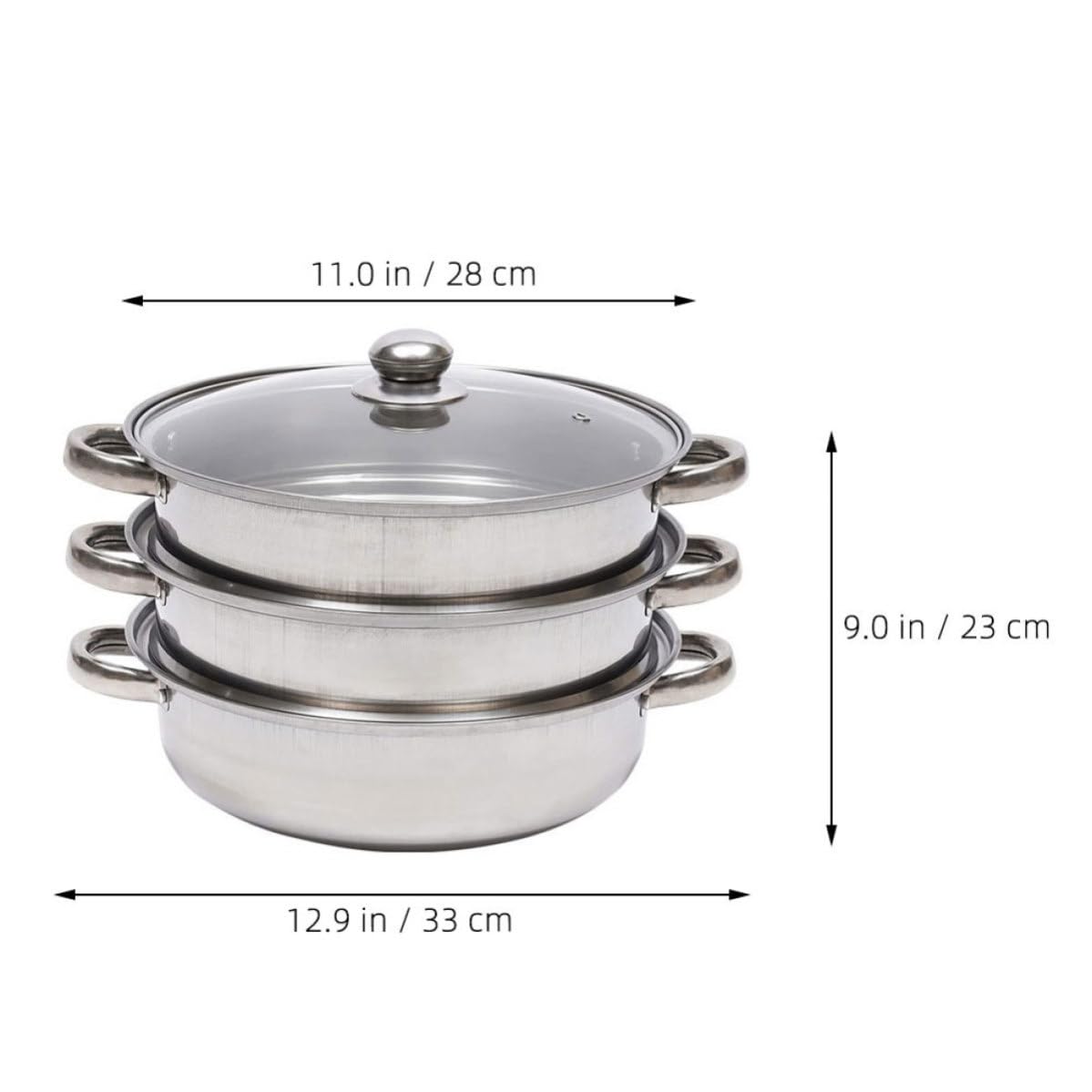 Ciieeo Vaporera Inoxidable de 3 Niveles de Acero Inoxidable Diseño Multi-capa y Tapa de Vidrio para Cocinar Verduras, Mariscos y Carnes al Vapor