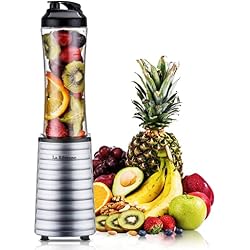 La Reveuse Personal Size Blender for Protein Shakes and Smoothies, Silver | 18oz BPA-free Portable Bottle with Spout Lid, Push to Blend, Suitable for Home, Apartment, Office, Dorm, 300 Watts, LARB1801S