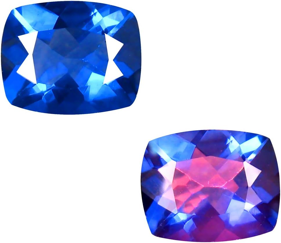 Deluxe Gems 4.69 ct Cushion (11 x 9 mm) Brazil Color Change from Blue to Purplish Red Fluorite Natural Loose Gemstone