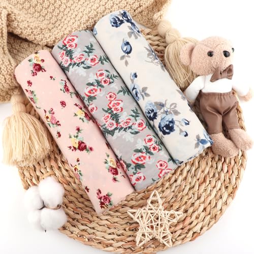 Image of DRESHOW BQUBO Newborn Floral Receiving Blankets Newborn Baby Swaddling Hats Sleepsack Toddler Warm Shower Gift 3 Pack