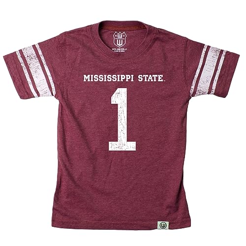Wes and Willy Youth Boys College Sports Fan Short Sleeve Jersey Print T-Shirt Sizes 8-20 (Mississippi State Bulldogs, Large) Maroon